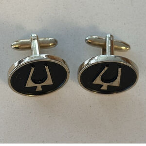 VINTAGE HICKOK CANADA cufflinks silver tone black inlay tuning fork 1" diameter